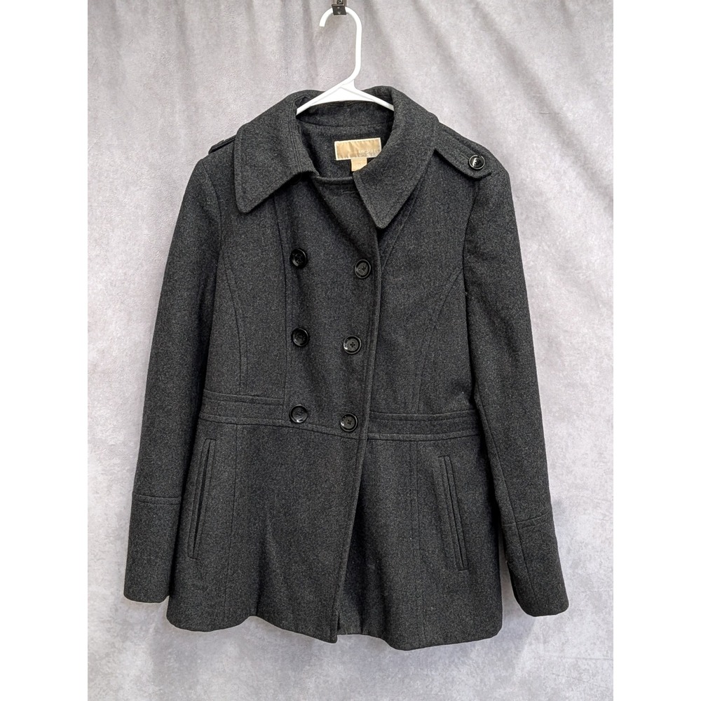 Michael Kors Womens Gray Wool Blend Double Breasted Pea Coat Jacket Large